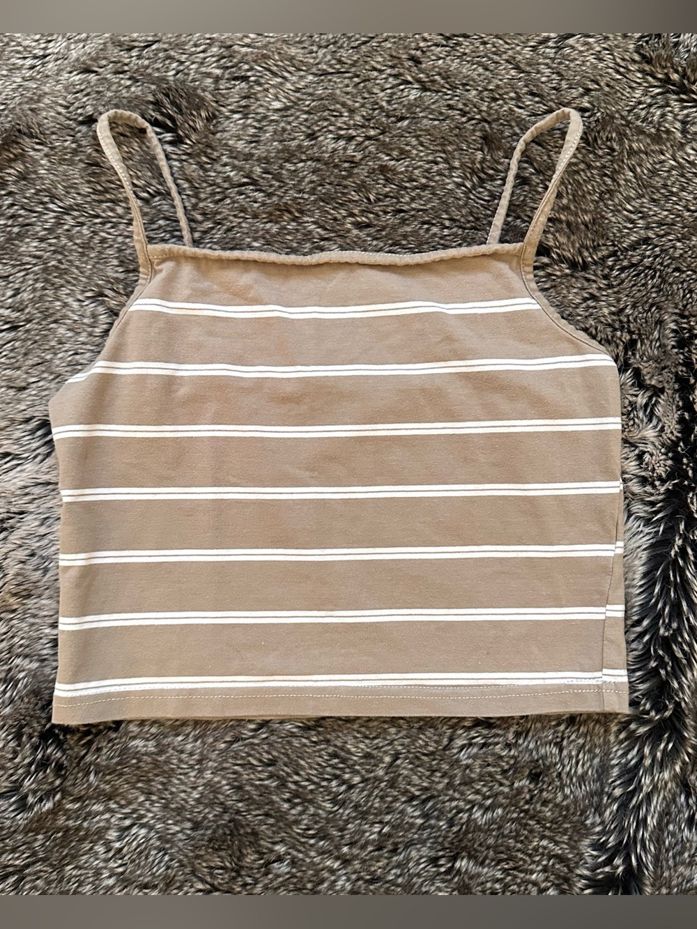 Women’s Taupe Striped Cropped Tank Top - Lightweight Spaghetti Strap